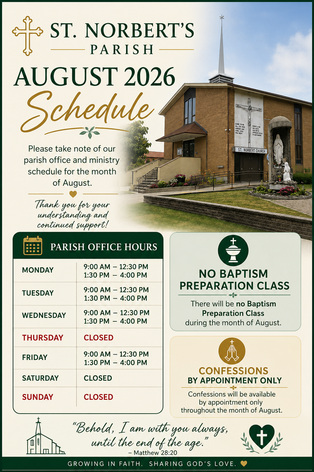 st norbert schedule aug 2026